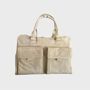 Chic Cream Leather Women's Briefcase